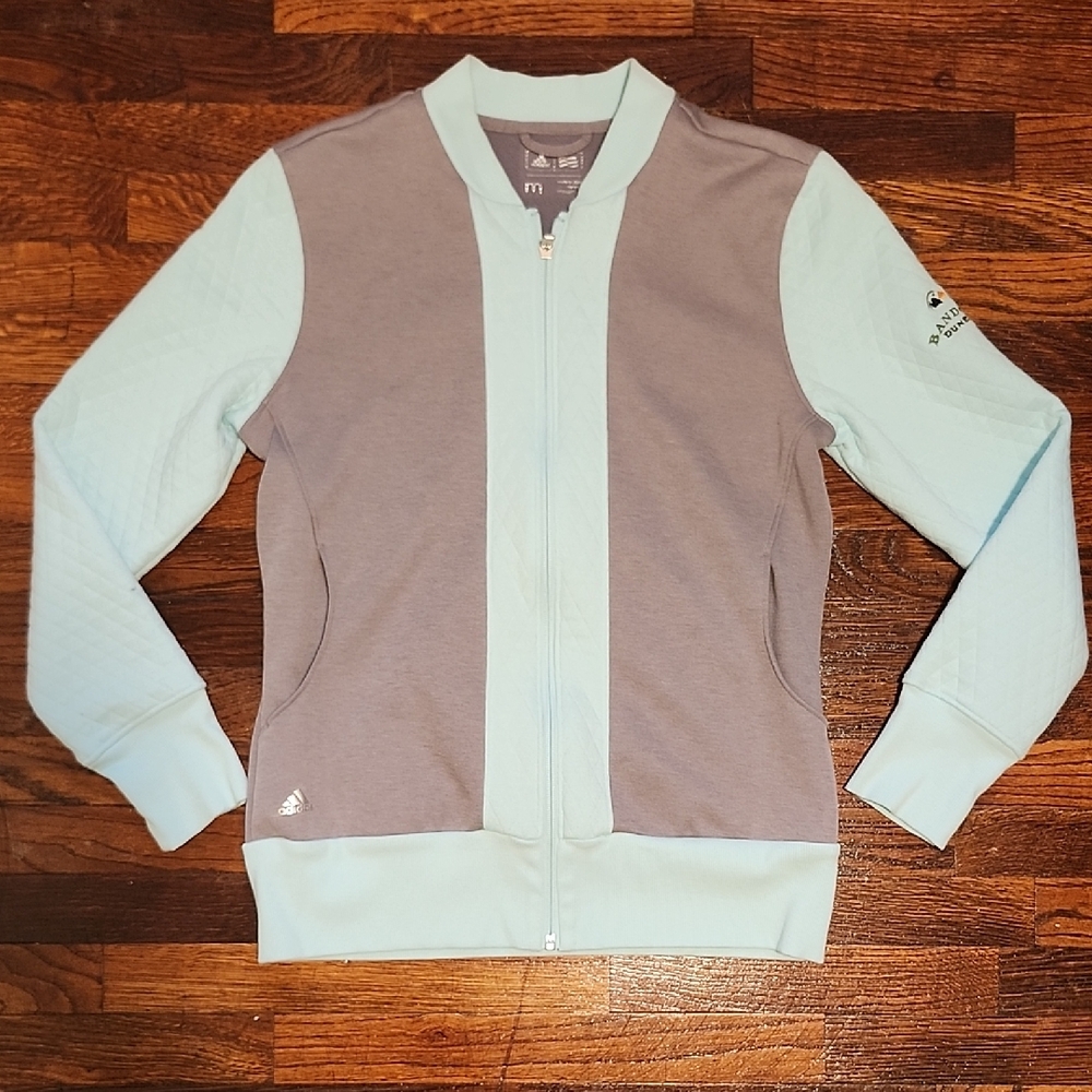 EUC Adidas Bandon Dunes Light Blue and Gray Quilted Sleeve Full Zip Up Jacket
